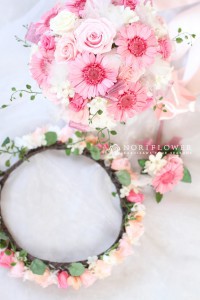 ピンクガーベラ　プリザーブドウェディングブーケ　軽井沢ウェディングブーケ　軽井沢ブーケ