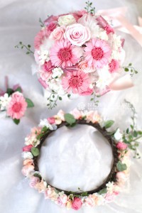 ピンクガーベラ　プリザーブドウェディングブーケ　軽井沢ウェディングブーケ　軽井沢ブーケ