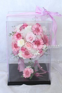 ピンクガーベラ　プリザーブドウェディングブーケ　軽井沢ウェディングブーケ　軽井沢ブーケ
